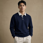 Rugby Shirt Contrast Collar Brushed Jersey Navy – Product Photo