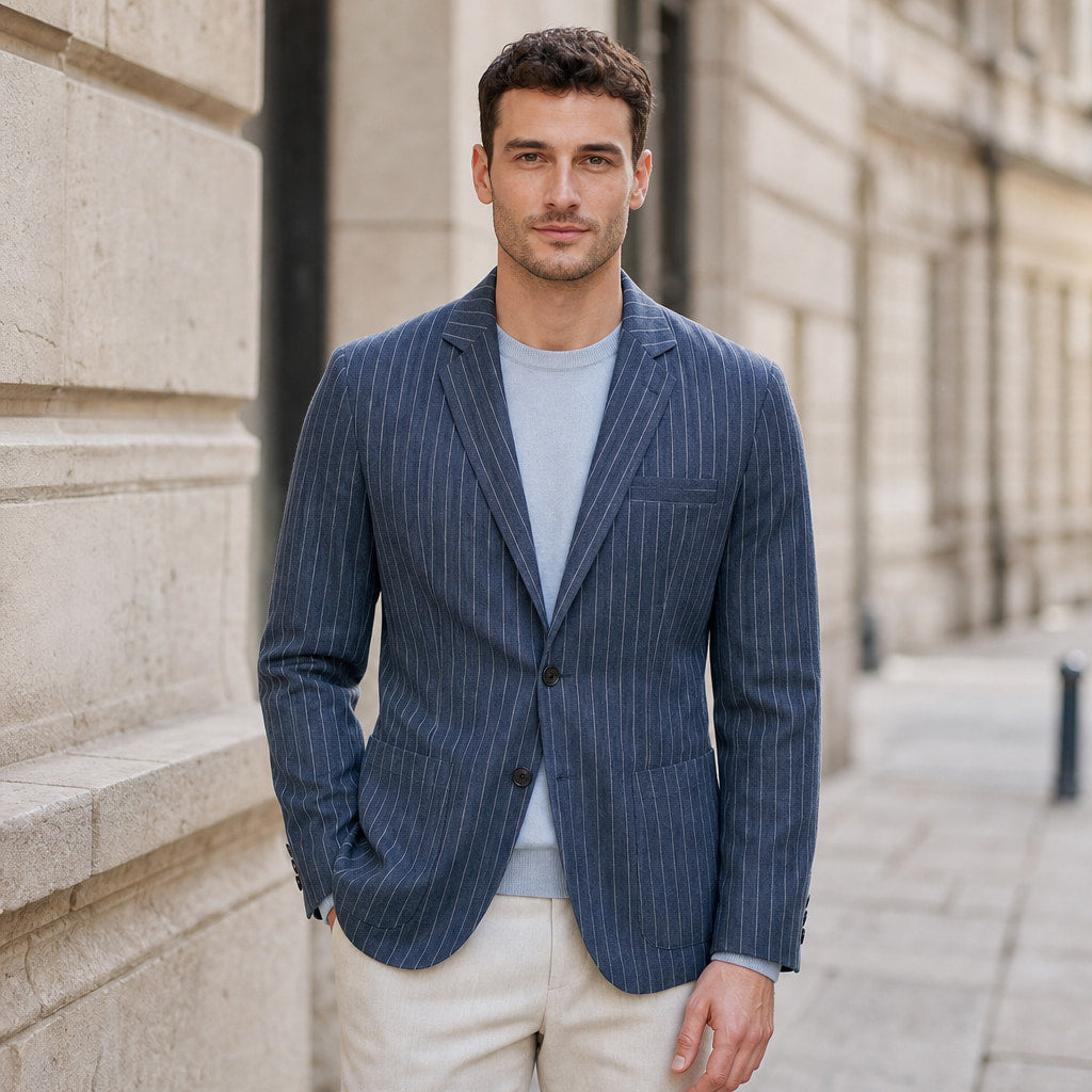 Santos Lightweight Blazer Midnight Navy – Styled Editorial Shot
