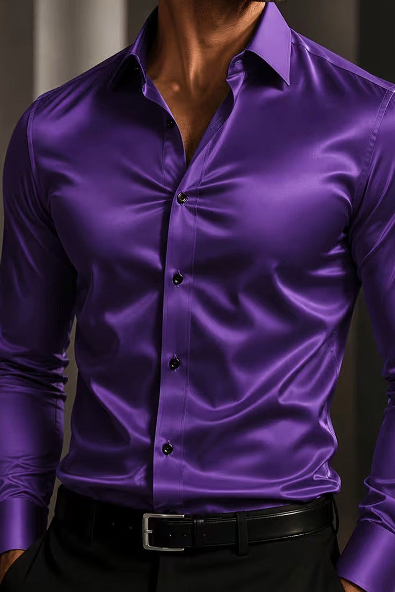 Sarven | Satin Dress Shirt Point Collar Slim Fit – Product Photo