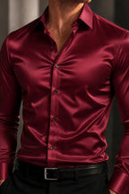 Sarven | Satin Dress Shirt Point Collar Slim Fit – Product Photo