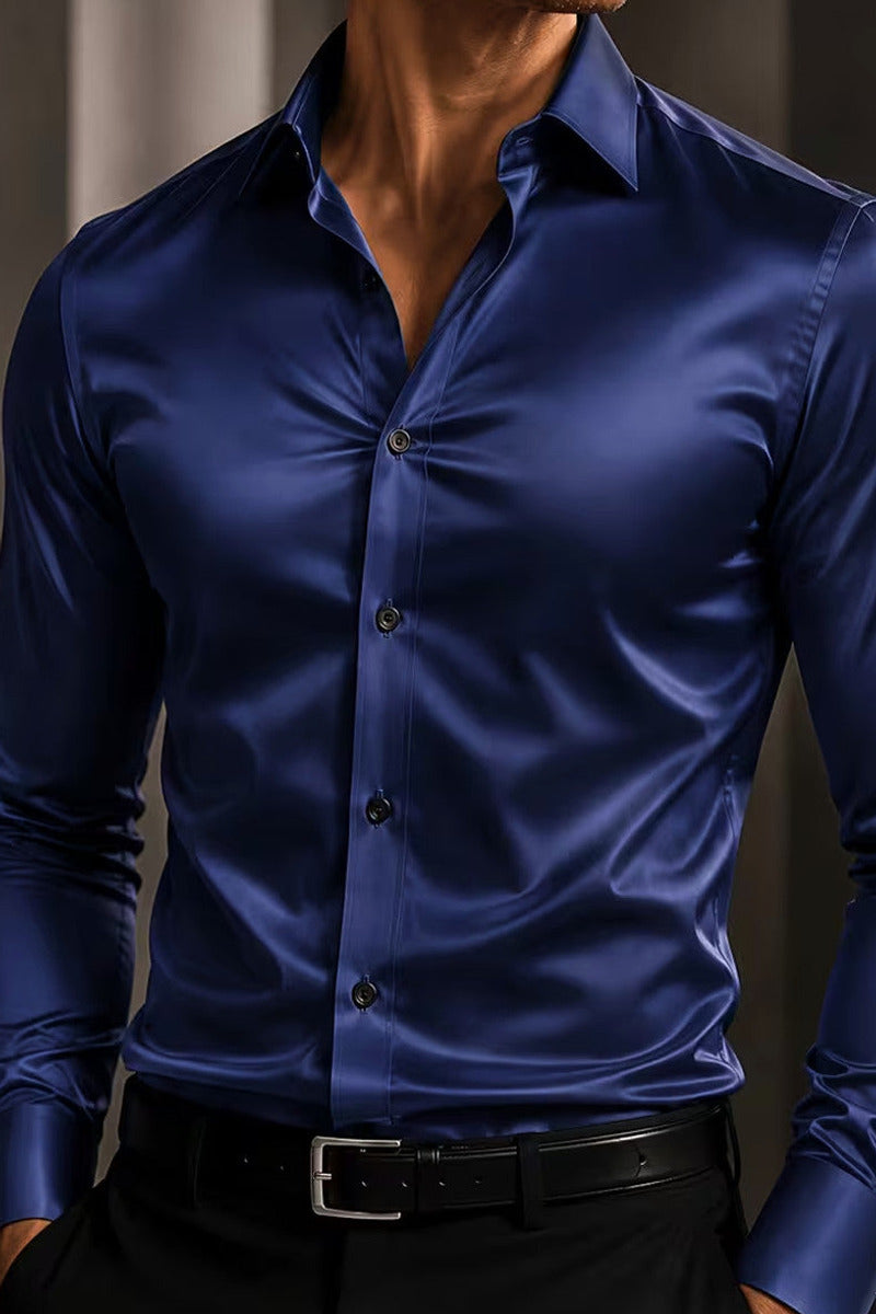 Sarven | Satin Dress Shirt Point Collar Slim Fit – Product Photo