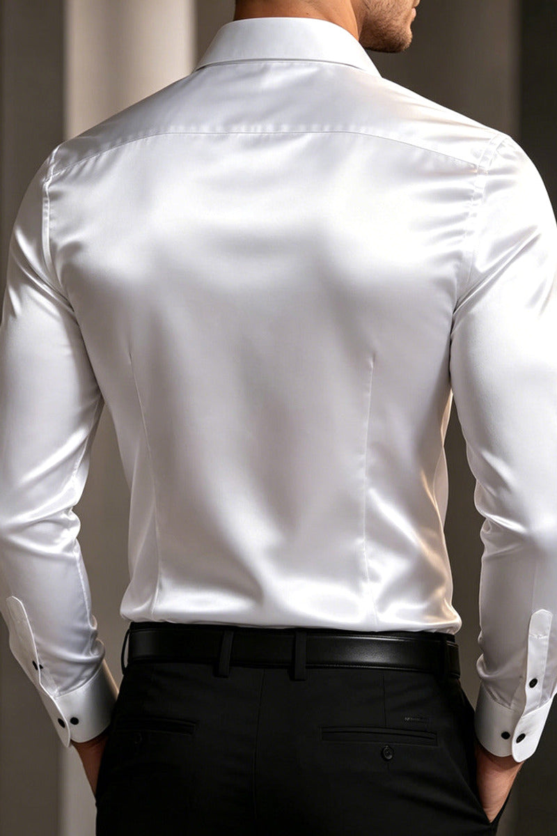 Sarven | Satin Dress Shirt Point Collar Slim Fit – Product Photo