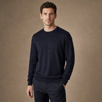 Scilla Cotton-Silk Crewneck Deep Navy – Side Angle View
