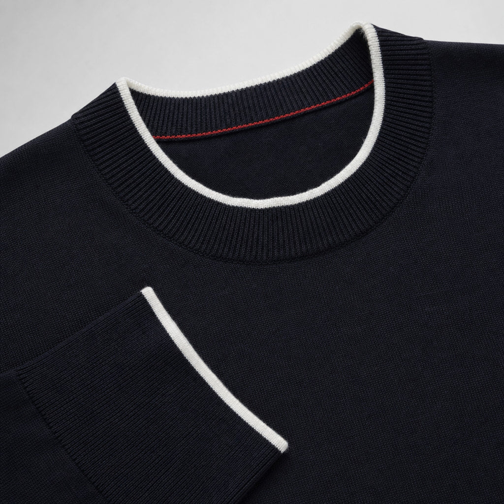 Scilla Cotton-Silk Crewneck Deep Navy – Fabric and Detail Close-Up