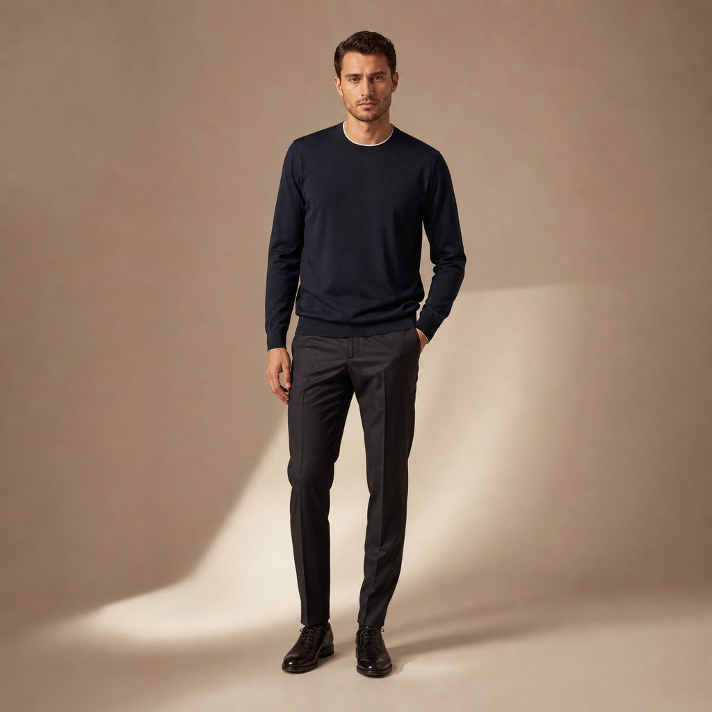 Scilla Cotton-Silk Crewneck Deep Navy – Full Look