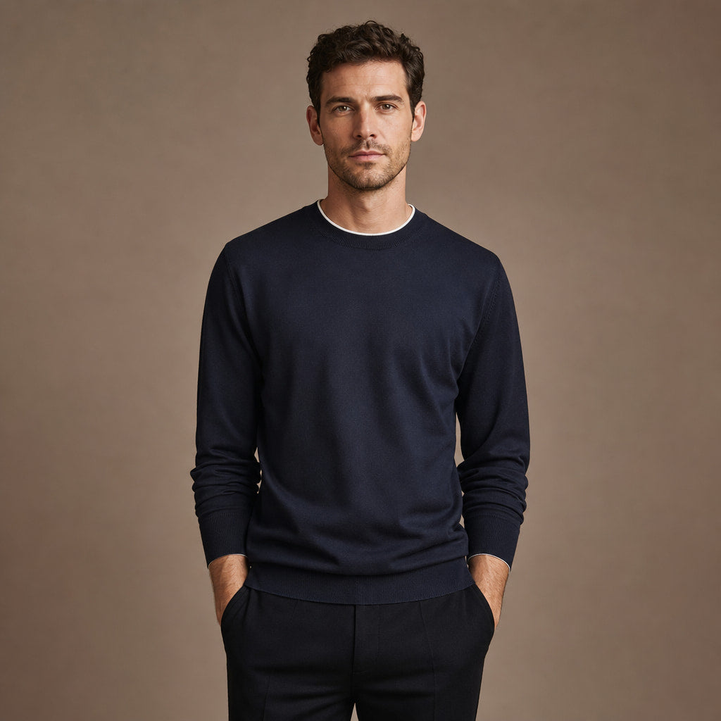 Scilla Cotton-Silk Crewneck Deep Navy – Product Photo