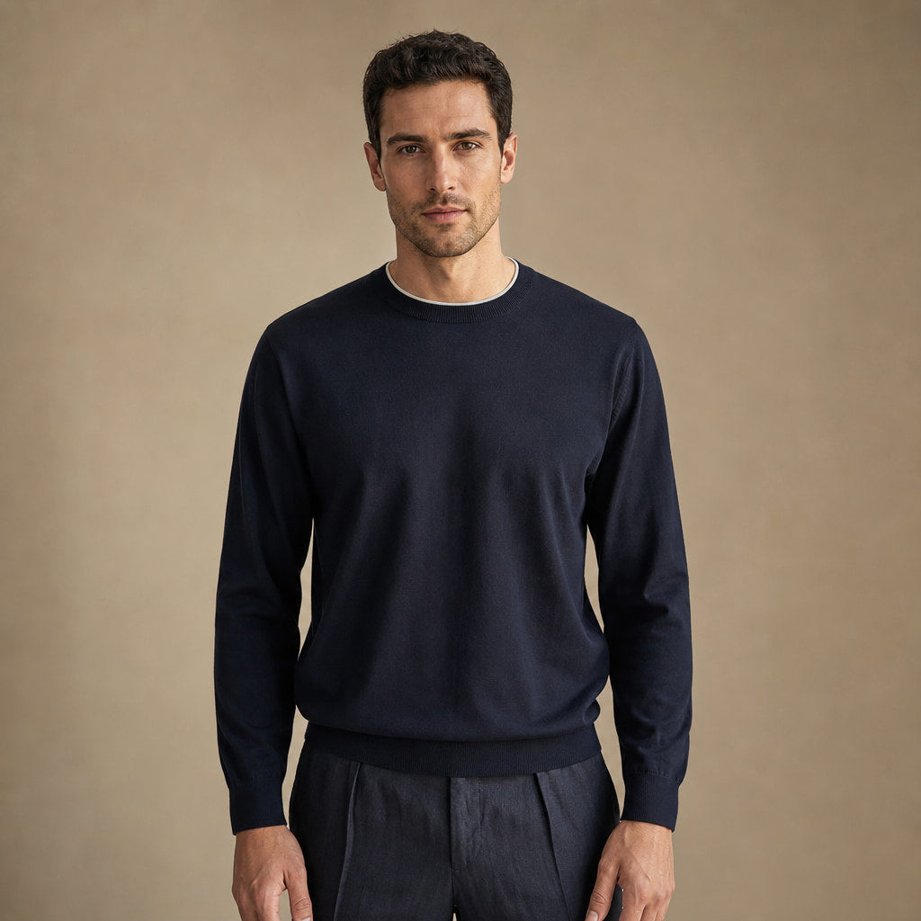 Scilla Cotton-Silk Crewneck in Deep Navy – Tarlano Premium Menswear