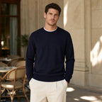 Scilla Cotton-Silk Crewneck Deep Navy – Styled Editorial Shot