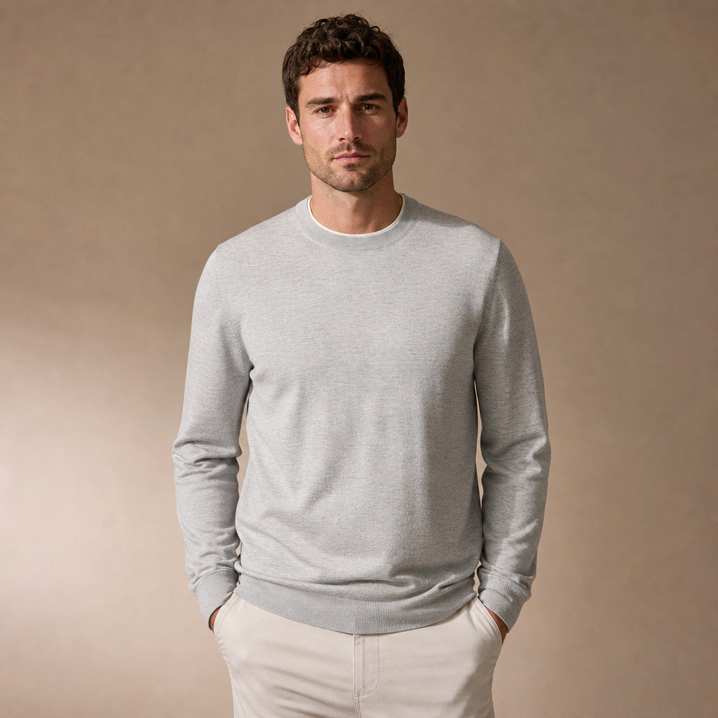 Scilla Cotton-Silk Crewneck Light Gray – Product Photo