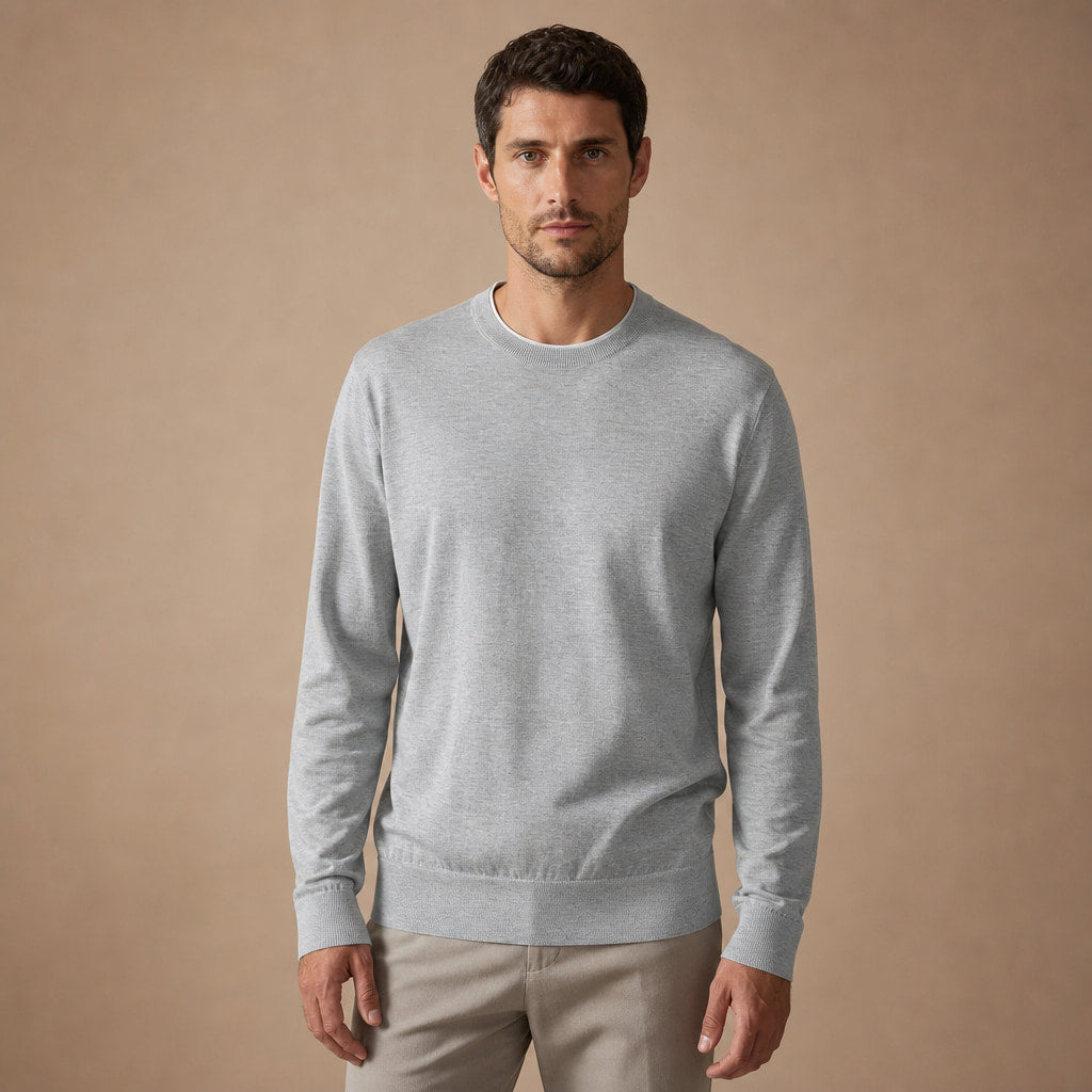 Scilla Cotton-Silk Crewneck in Light Gray – Tarlano Premium Menswear