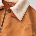 Scotch Camel Brown G-1 Bomber Shearling Suede Leather Jacket For Men Brown – Fabric and Detail Close-Up