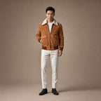 Scotch Camel Brown G-1 Bomber Shearling Suede Leather Jacket For Men Brown – Full Look