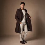 Scotch Coffee Brown Double-Breasted Wool Trench Coat For Men Brown – Side Angle View