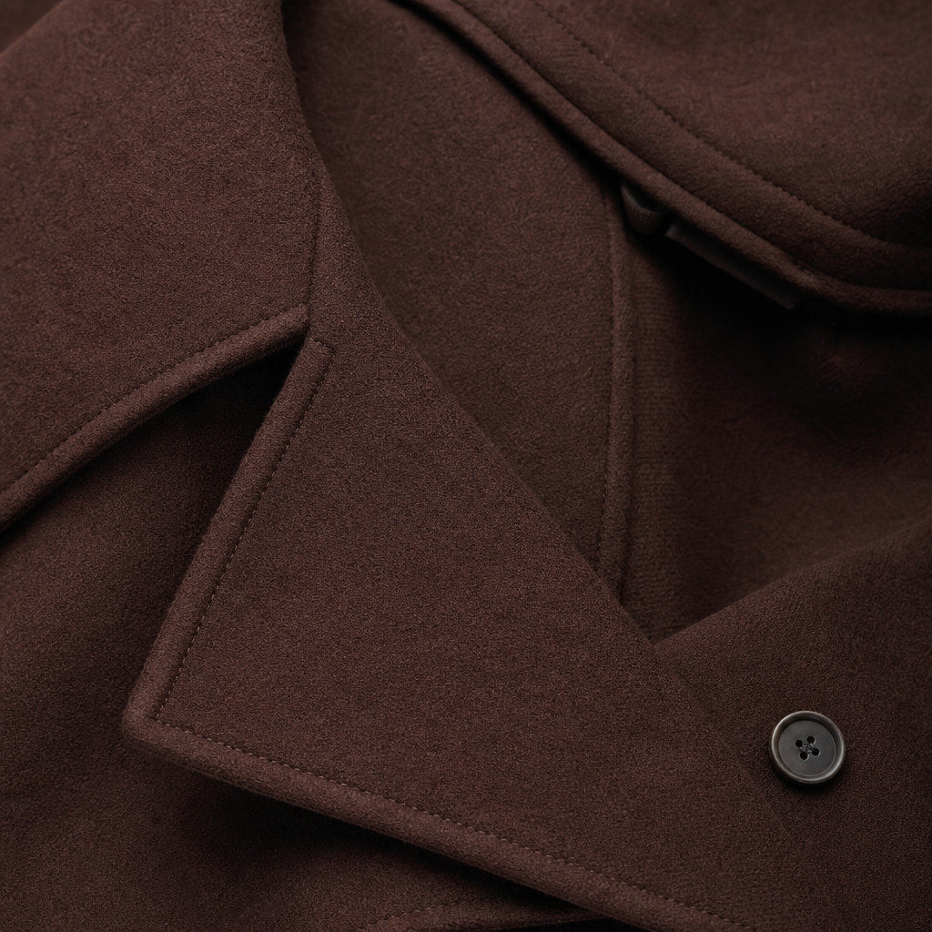 Scotch Coffee Brown Double-Breasted Wool Trench Coat For Men Brown – Fabric and Detail Close-Up