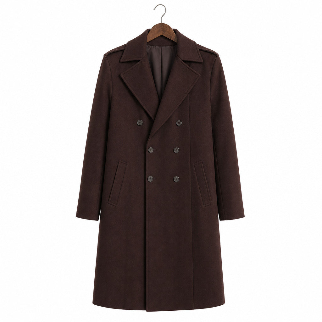 Scotch Coffee Brown Double-Breasted Wool Trench Coat For Men Brown – Product Photo