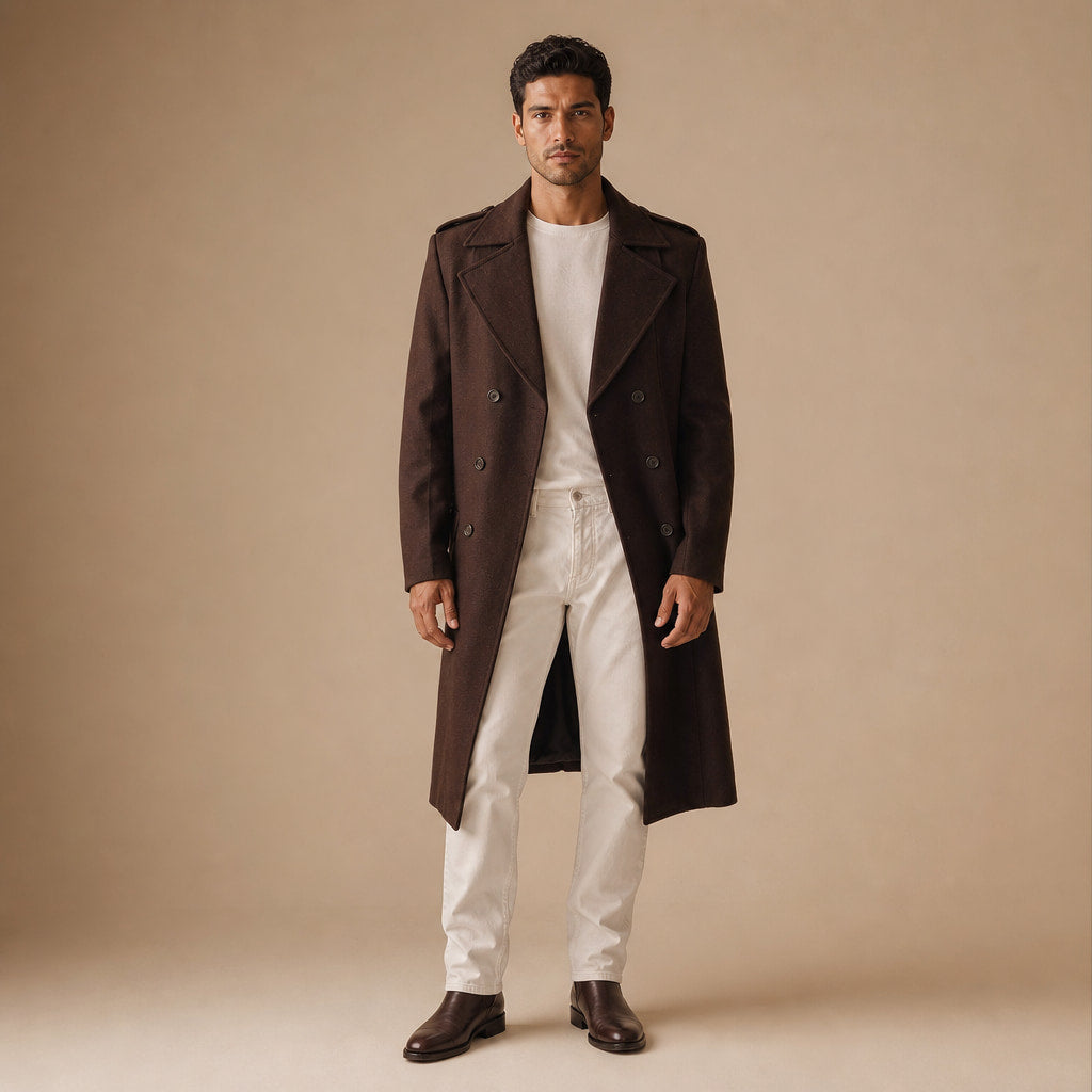 Scotch Coffee Brown Double-Breasted Wool Trench Coat For Men in Brown – Tarlano Premium Menswear
