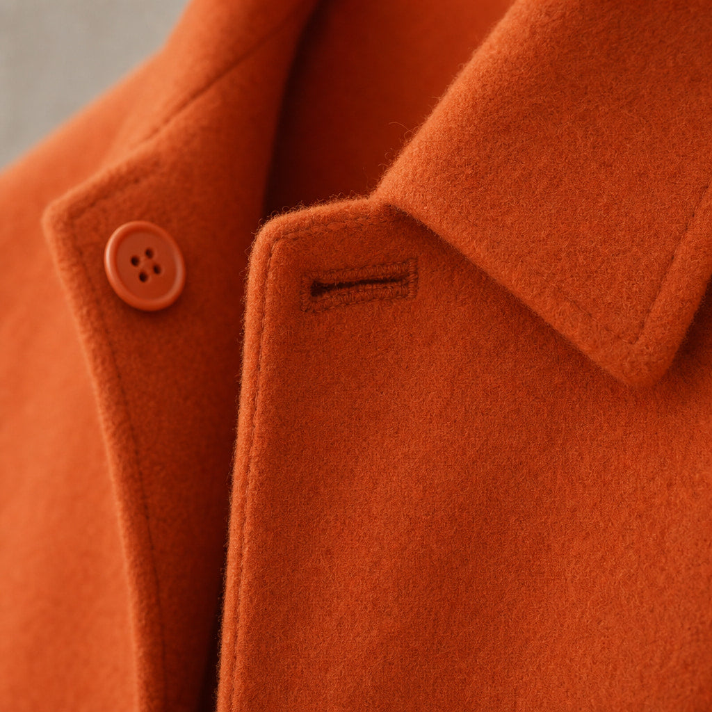 Serene Orange Wool Car Coat For Men Orange – Fabric and Detail Close-Up