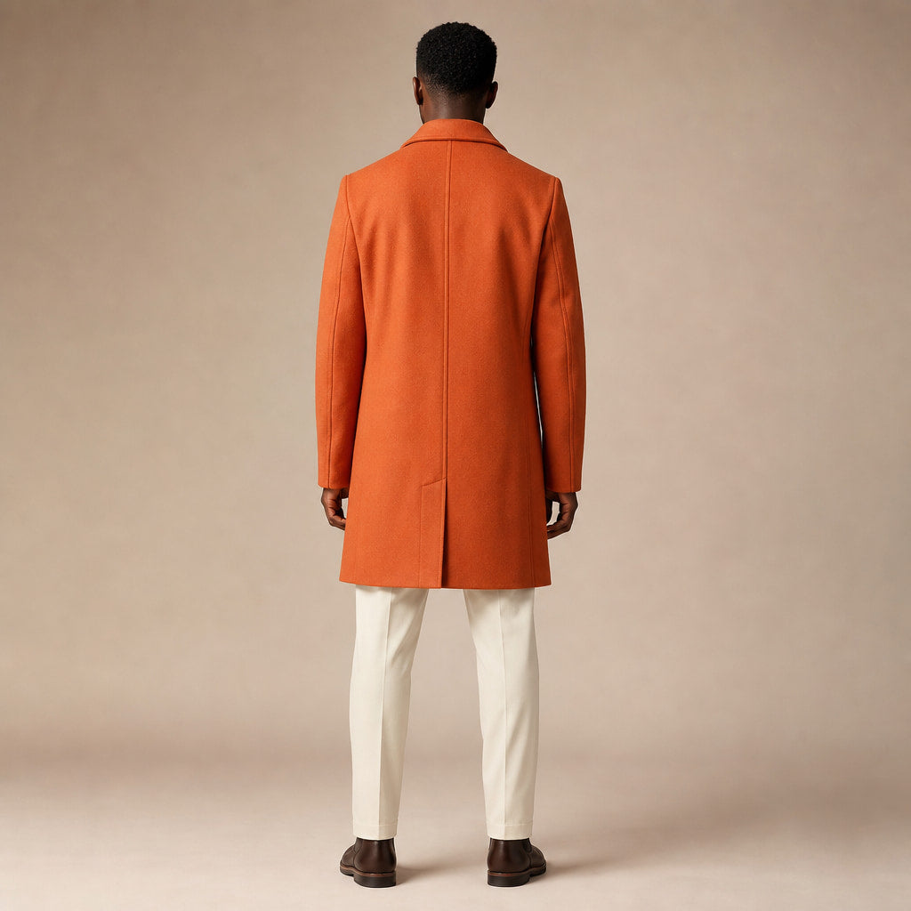 Serene Orange Wool Car Coat For Men Orange – Full Look