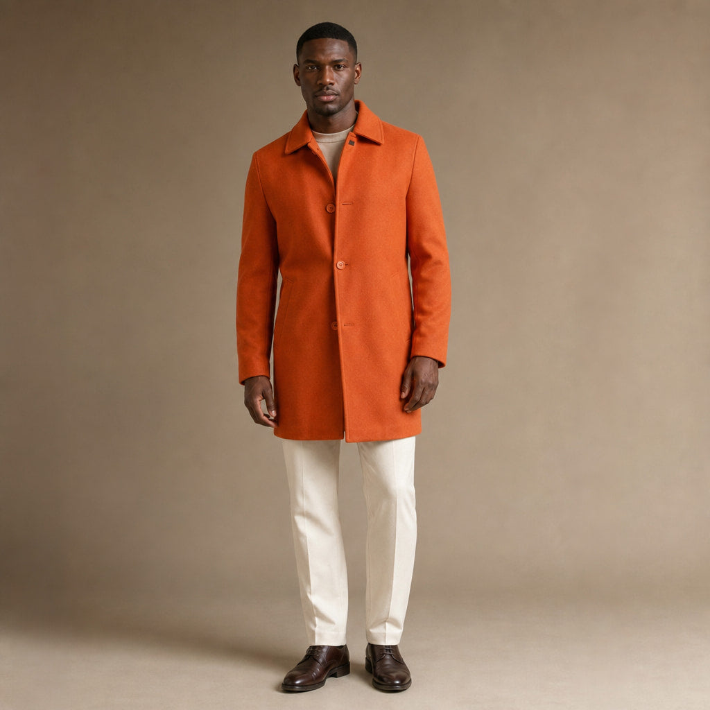 Serene Orange Wool Car Coat For Men in Orange – Tarlano Premium Menswear