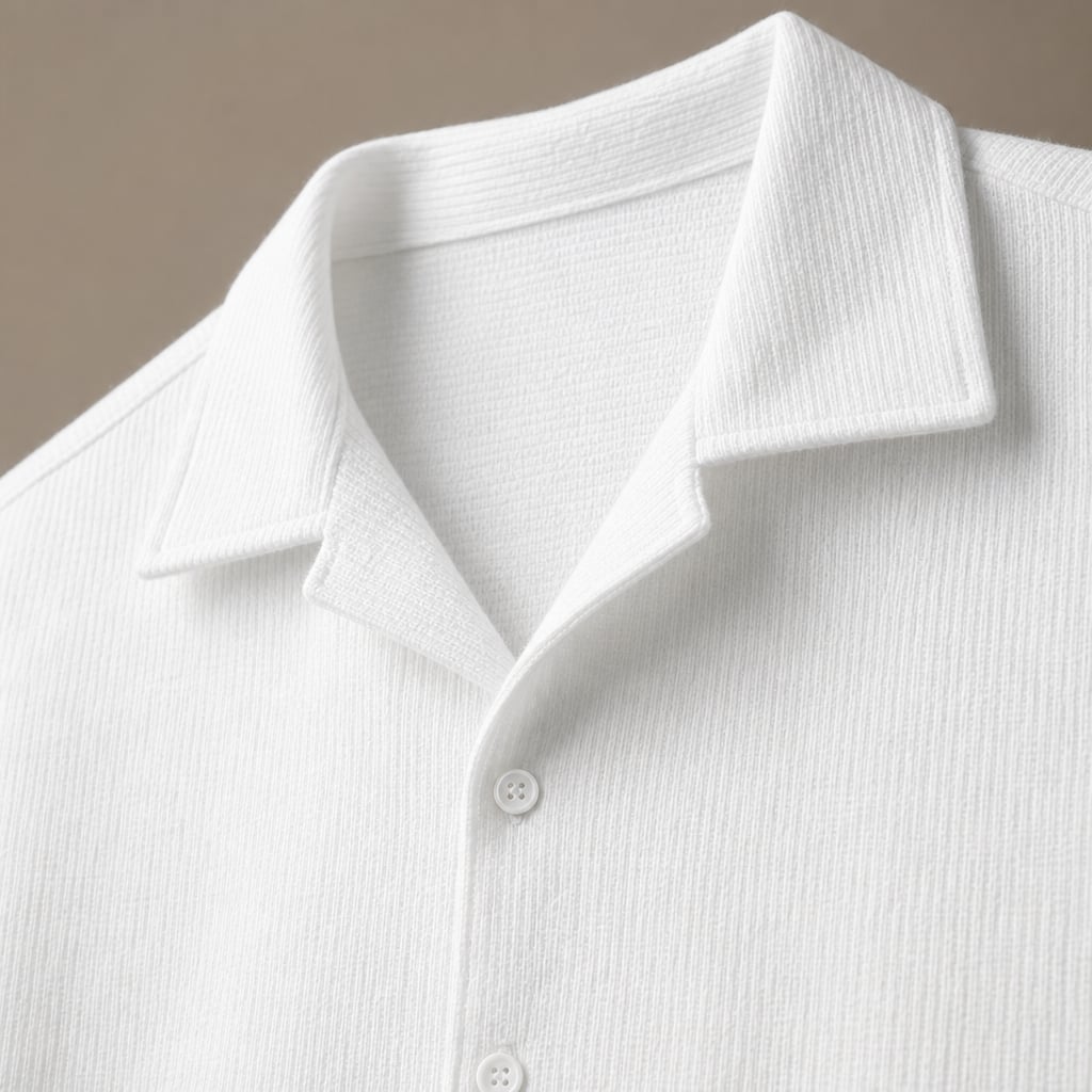 Shirt Shop Cuban Collar Textured Button-Front Short Sleeve White – Fabric and Detail Close-Up