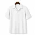 Shirt Shop Cuban Collar Textured Button-Front Short Sleeve White – Product Photo