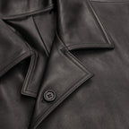 Sinner Black Leather Duster Coat For Men Black – Fabric and Detail Close-Up
