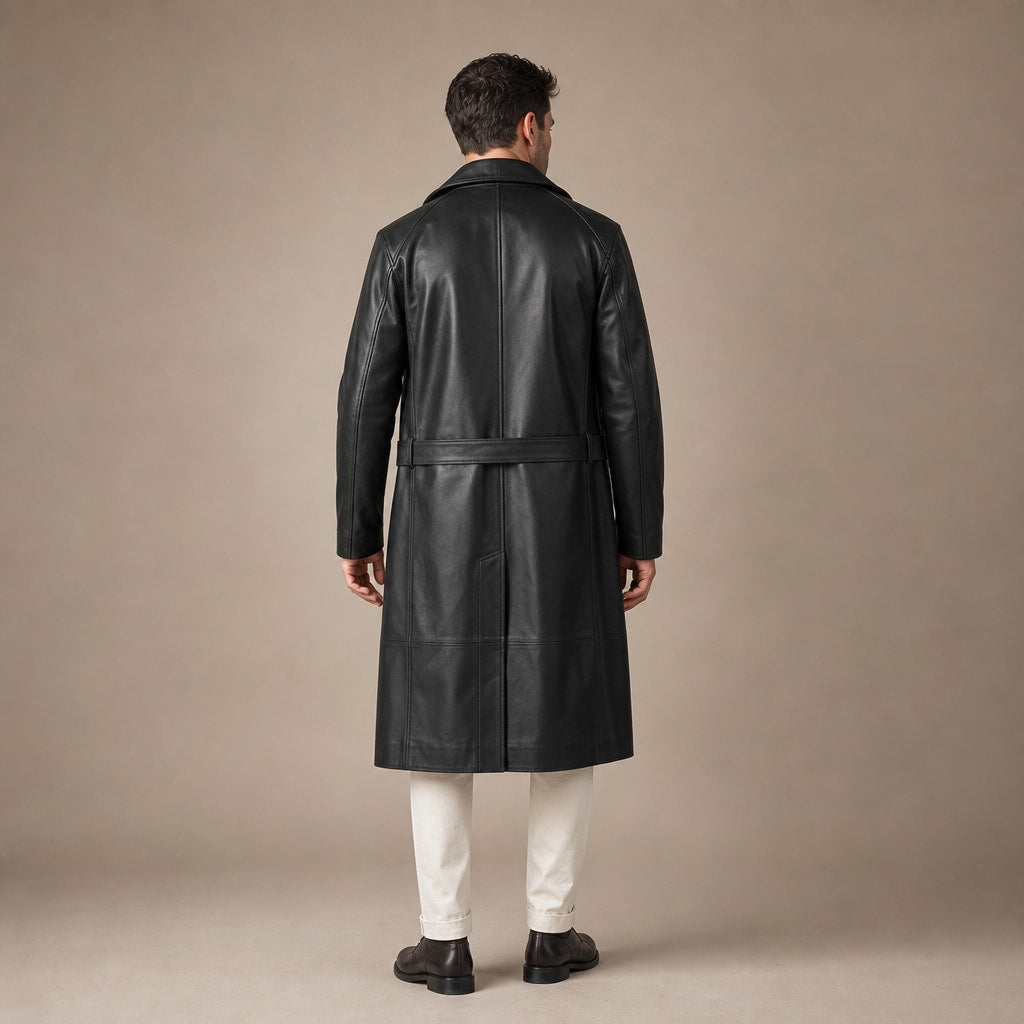 Sinner Black Leather Duster Coat For Men Black – Full Look