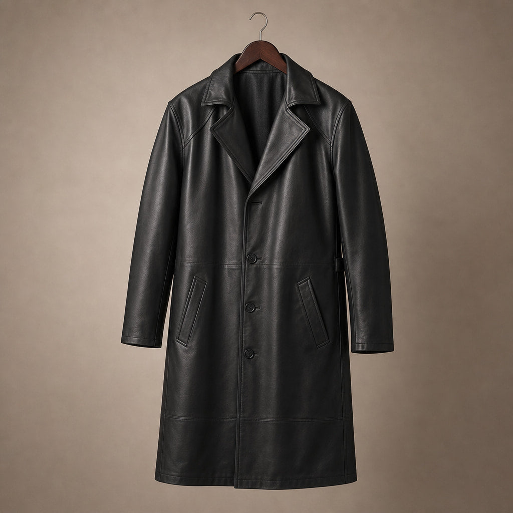 Sinner Black Leather Duster Coat For Men Black – Product Photo
