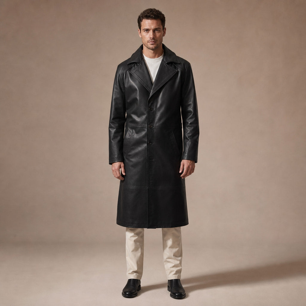 Sinner Black Leather Duster Coat For Men in Black – Tarlano Premium Menswear