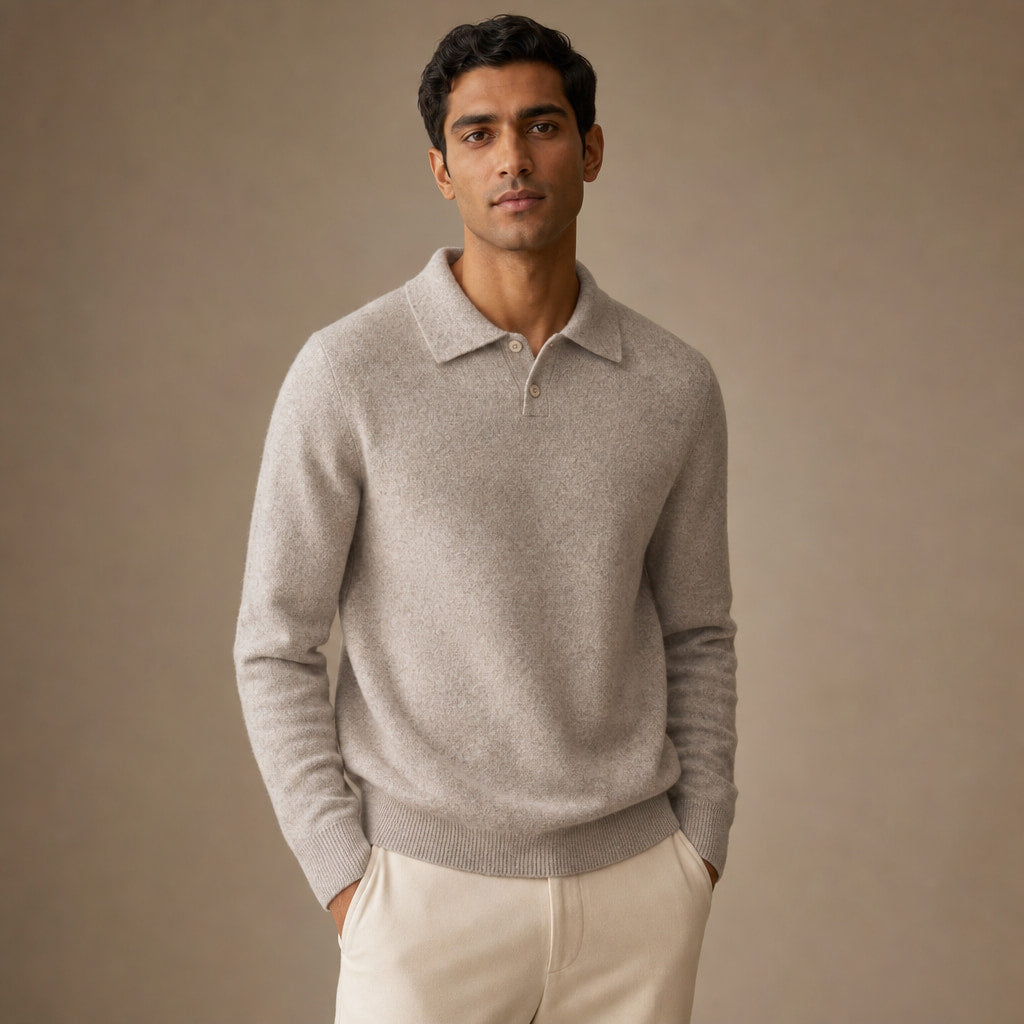 Sirolo Brushed Knit Polo Oat – Side Angle View