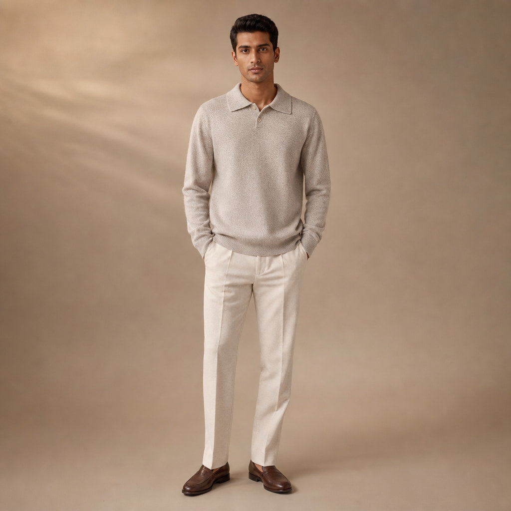 Sirolo Brushed Knit Polo Oat – Full Look