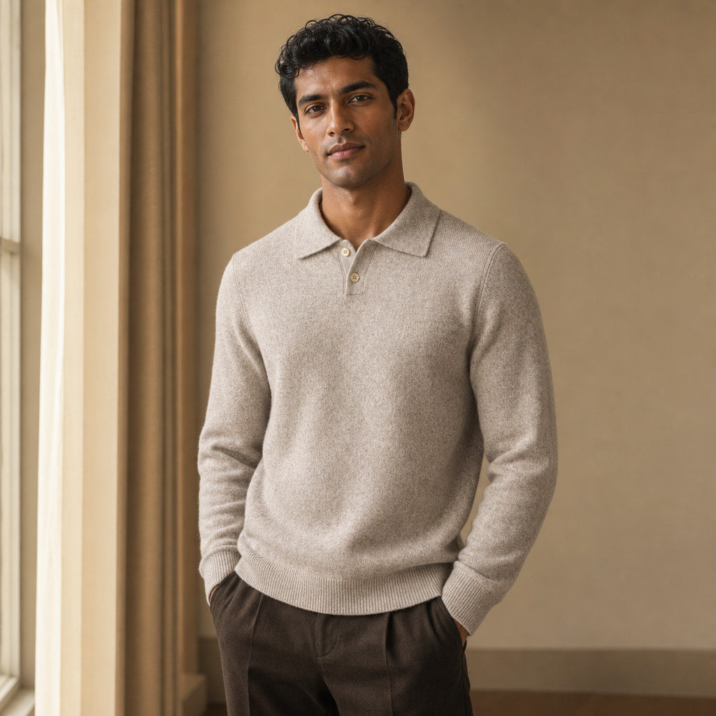Sirolo Brushed Knit Polo Oat – Styled Editorial Shot