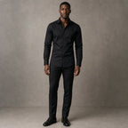 Slim Fit Stretch Dress Shirt Long Sleeve Button Front in White Black – Product Photo