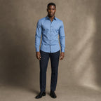 Slim Fit Stretch Dress Shirt Long Sleeve Button Front in White Blue – Product Photo