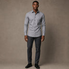 Slim Fit Stretch Dress Shirt Long Sleeve Button Front in White Gray – Product Photo