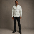 Slim Fit Stretch Dress Shirt Long Sleeve Button Front in White Light Green – Product Photo