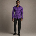 Slim Fit Stretch Dress Shirt Long Sleeve Button Front in White Purple – Product Photo
