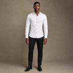 Slim Fit Stretch Dress Shirt Long Sleeve Button Front in White White – Product Photo