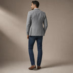 Slim-Fit Structured Woven Blazer Single Button Two Pockets Grey – Side Angle View