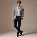 Slim-Fit Structured Woven Blazer Single Button Two Pockets Grey – Product Photo
