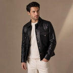 Slugger Black Trucker Leather Jacket For Men Black – Side Angle View