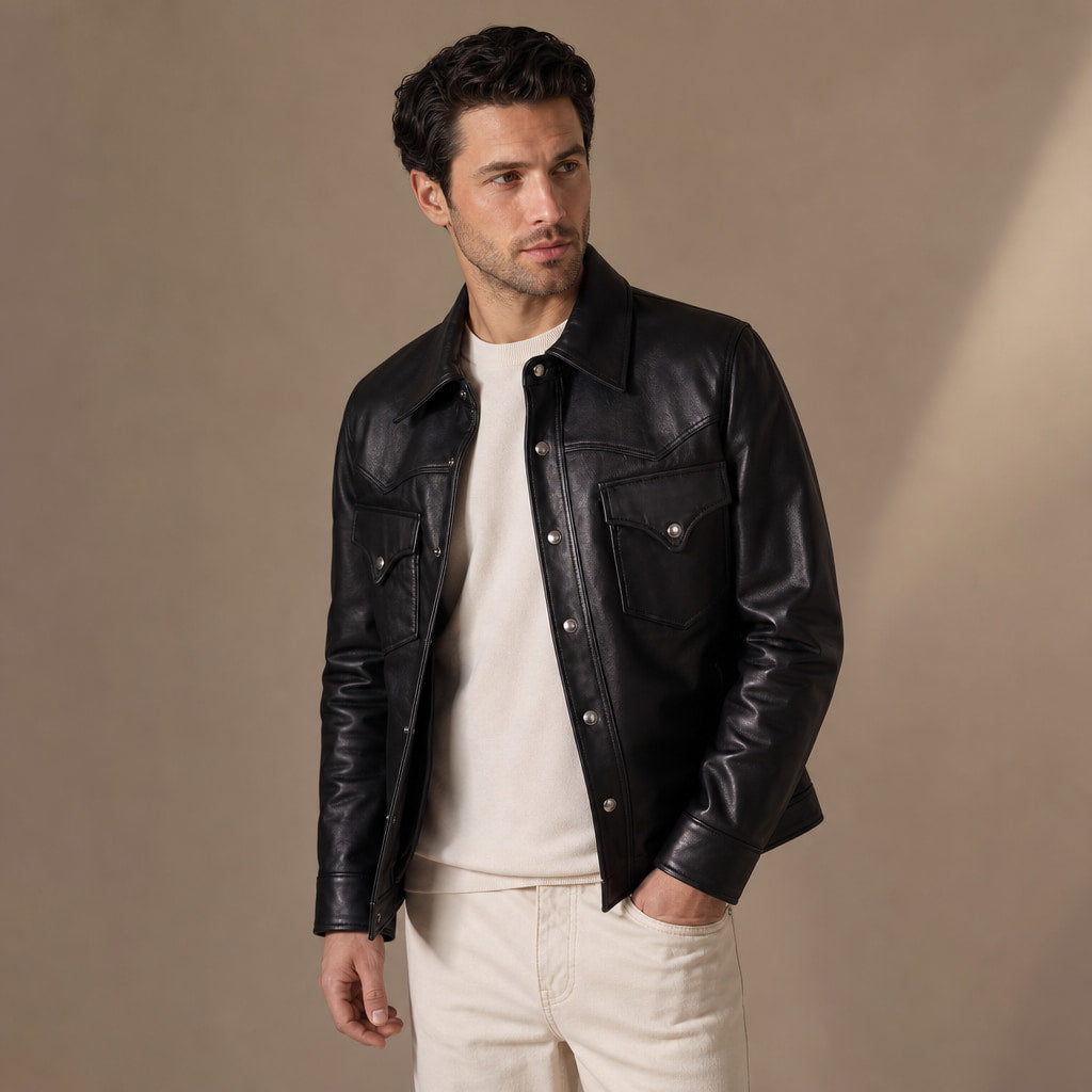 Slugger Black Trucker Leather Jacket For Men Black – Side Angle View