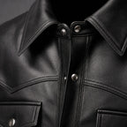 Slugger Black Trucker Leather Jacket For Men Black – Fabric and Detail Close-Up