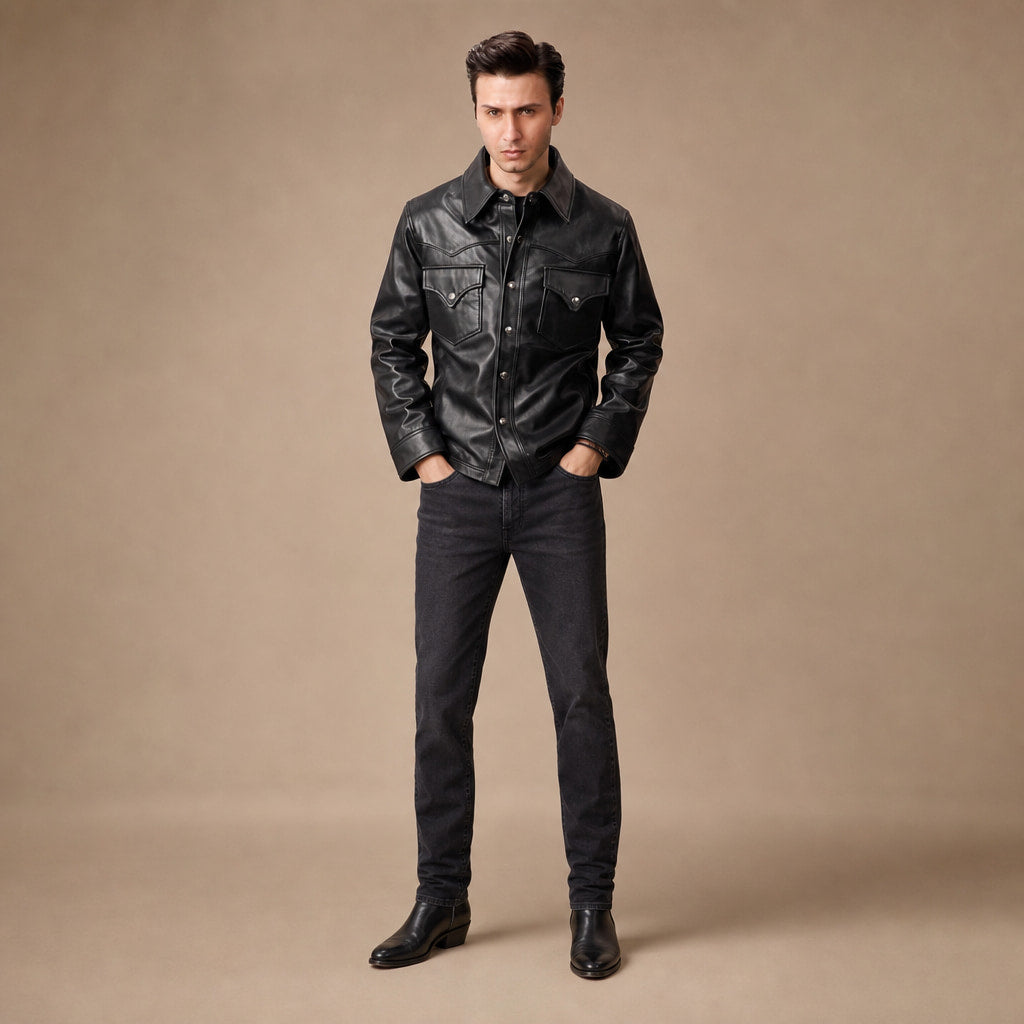 Slugger Black Trucker Leather Jacket For Men Black – Full Look