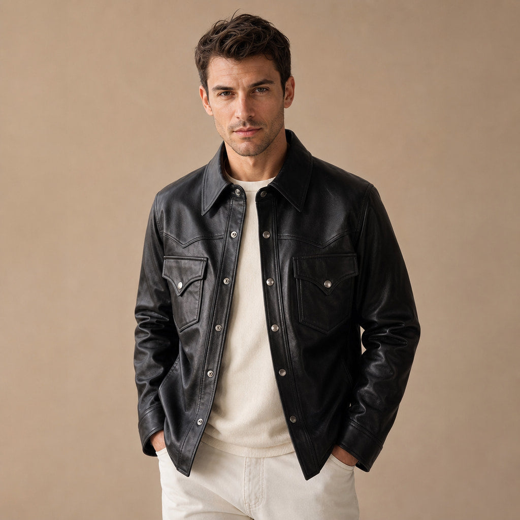 Slugger Black Trucker Leather Jacket For Men Black – Product Photo