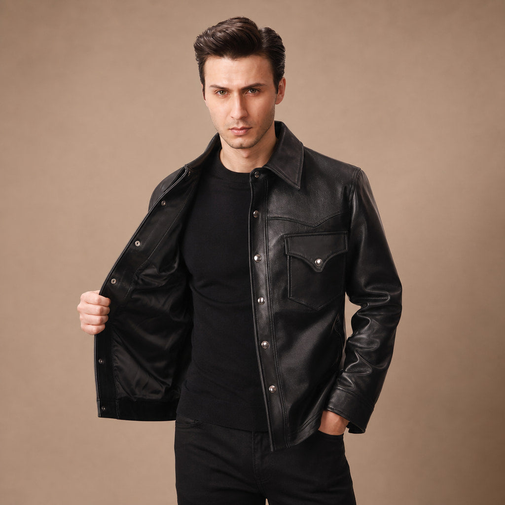 Slugger Black Trucker Leather Jacket For Men in Black – Tarlano Premium Menswear
