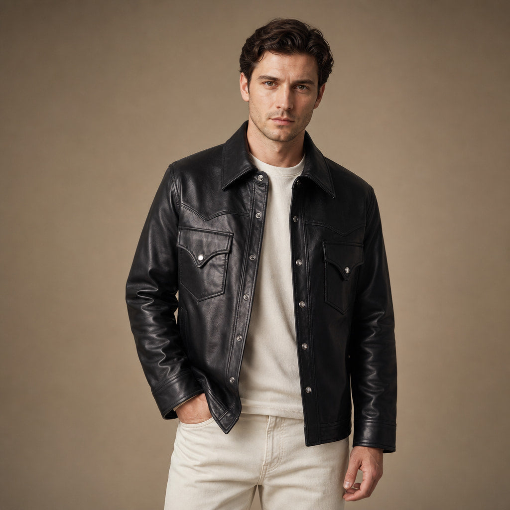 Slugger Black Trucker Leather Jacket For Men in Black – Tarlano Premium Menswear