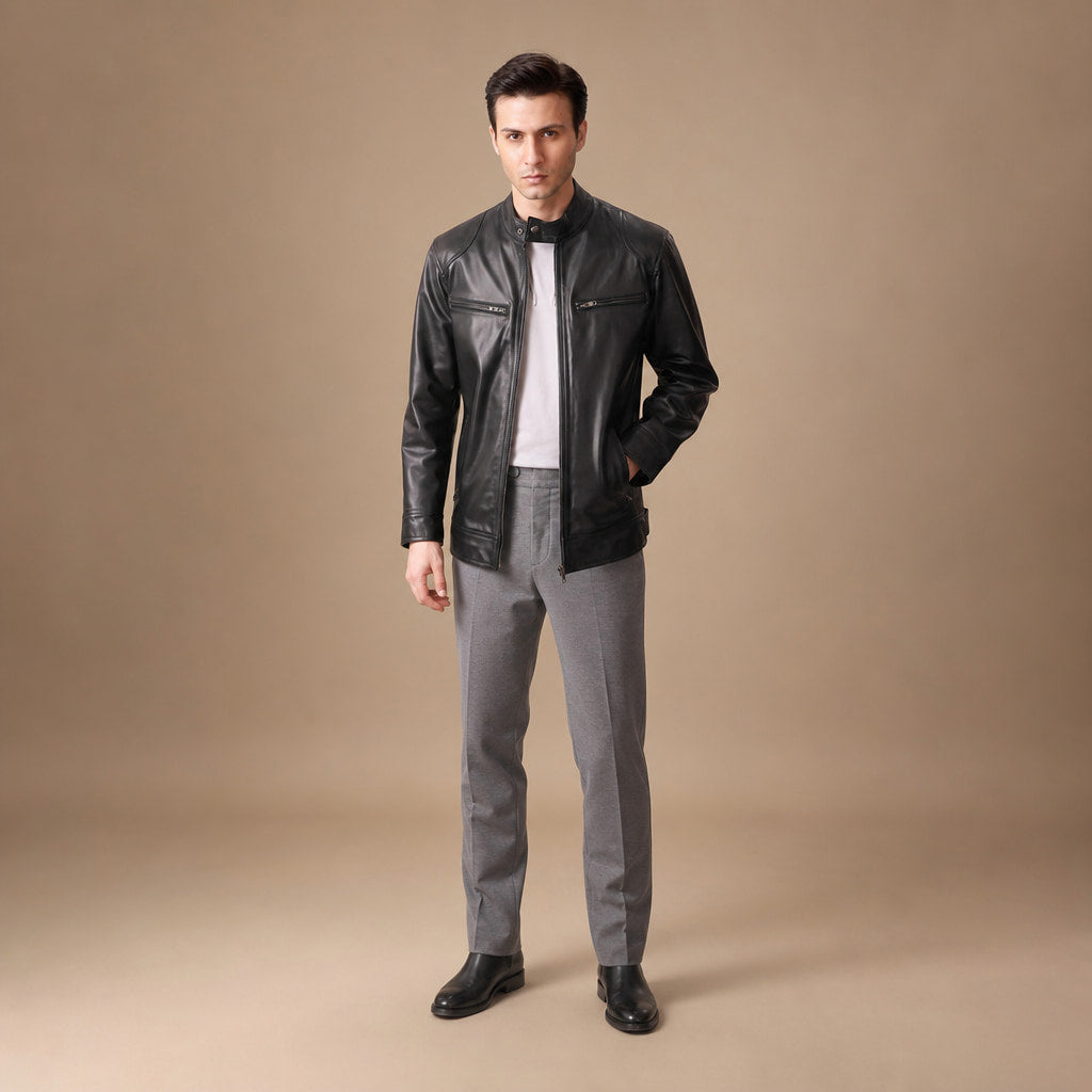 Smolder Black Cafe Racer Leather Jacket For Men Black – Full Look