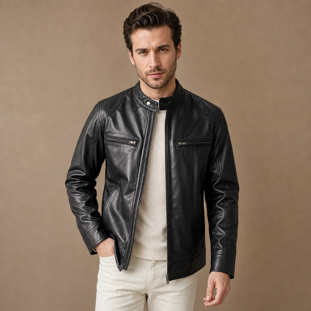Smolder Black Cafe Racer Leather Jacket For Men Black – Product Photo