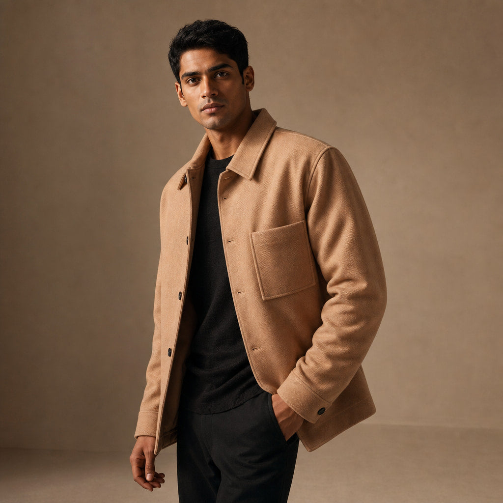 Softcore Sepia Tan Wool Sweater Jacket For Men Tan – Side Angle View